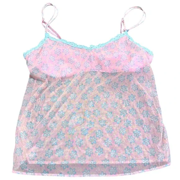 Cosabella Pink Floral Mesh Lace Trim Sheer Romance Sensual Cami Made in IT Sz M - Picture 1 of 8
